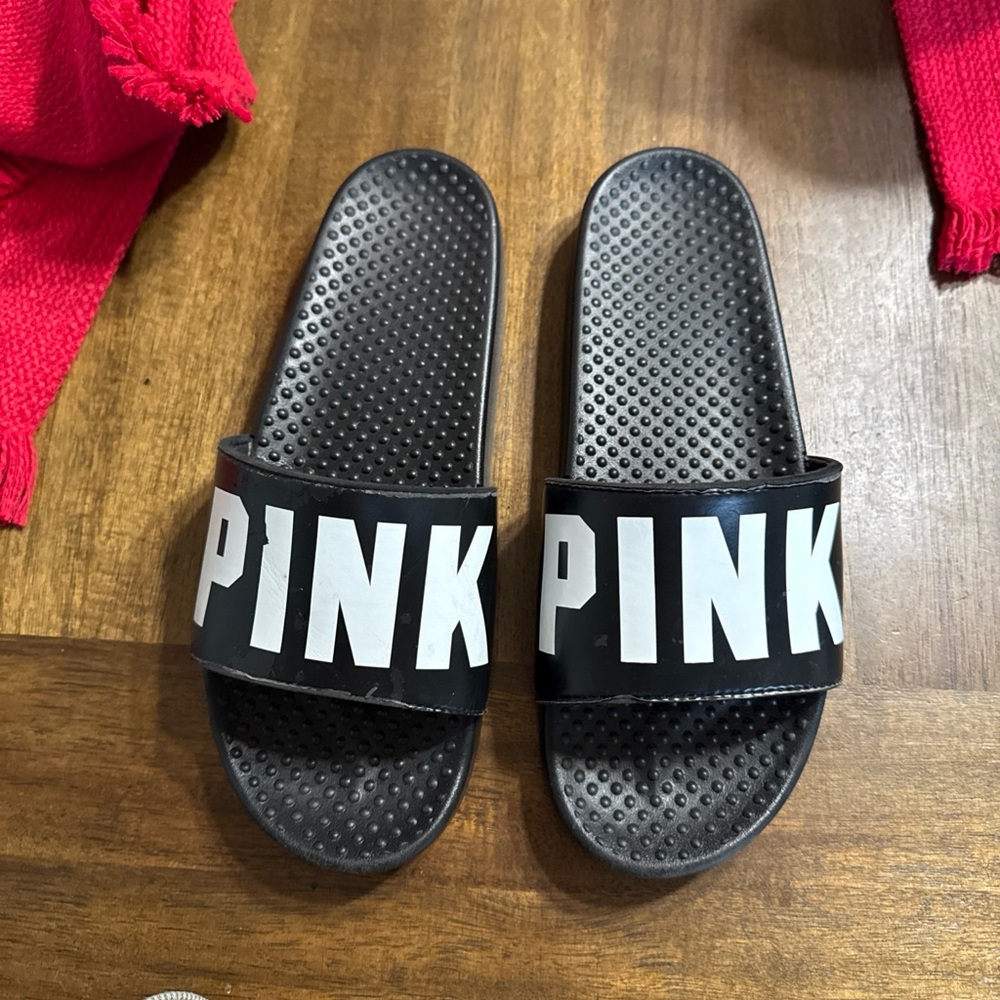 PINK Victoria's Secret Black Slide Sandals 9/10